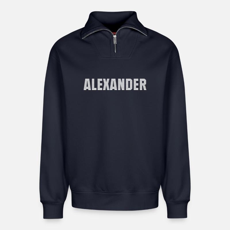 Nom Alexander - Sweat unisexe décontracté en coton biologique à demi-zip – de SPREAD - bleu marine