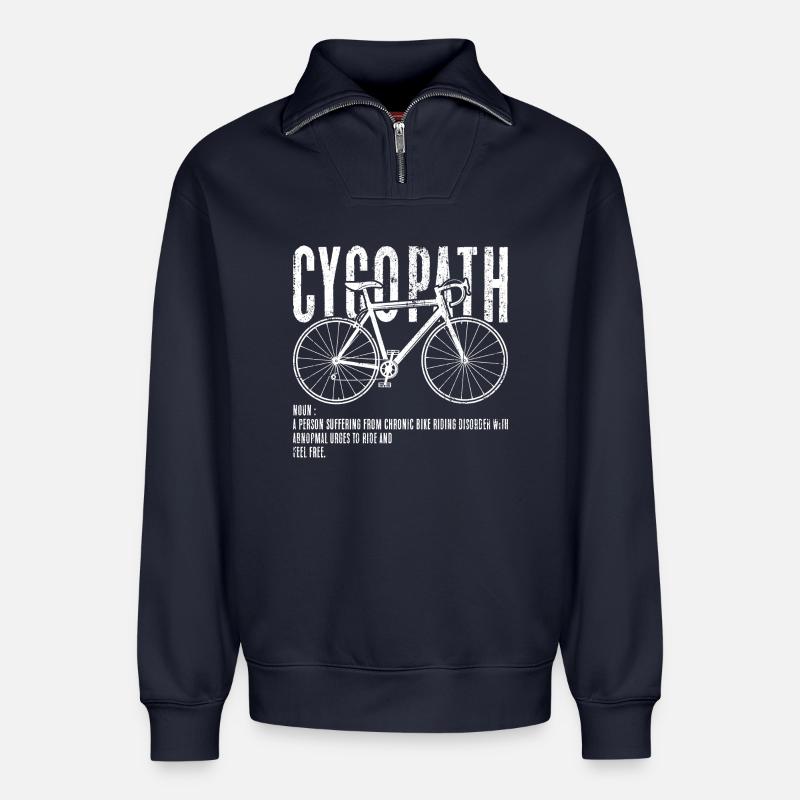 Silhouette de vélo cyclopathe - Sweat unisexe décontracté en coton biologique à demi-zip – de SPREAD - bleu marine