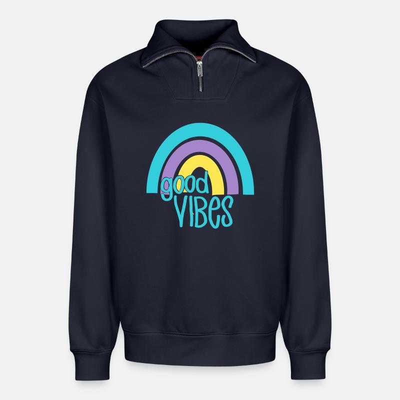 good Vibes - Relaxed Unisex Organic Half Zip Sweatshirt – von SPREAD - Navy