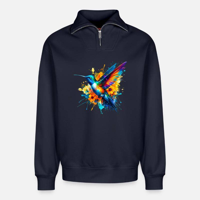 Kolibri - Relaxed Unisex Organic Half Zip Sweatshirt – von SPREAD - Navy