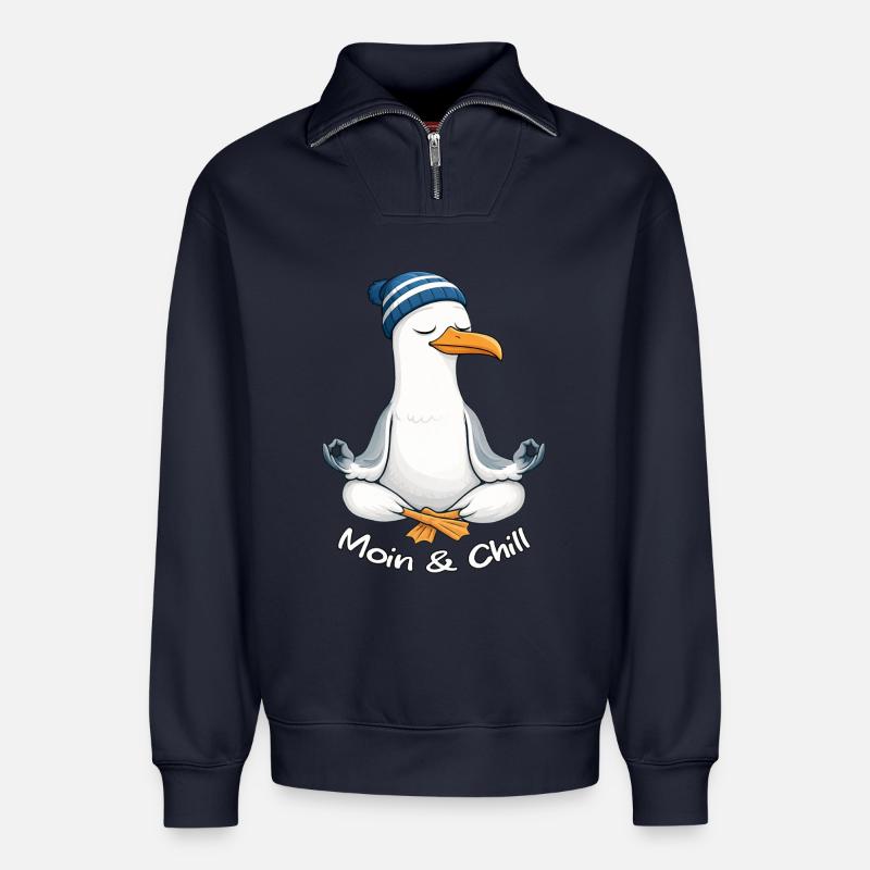 Moin & Chill by MEERchandise - Relaxed Unisex Organic Half Zip Sweatshirt – von SPREAD - Navy