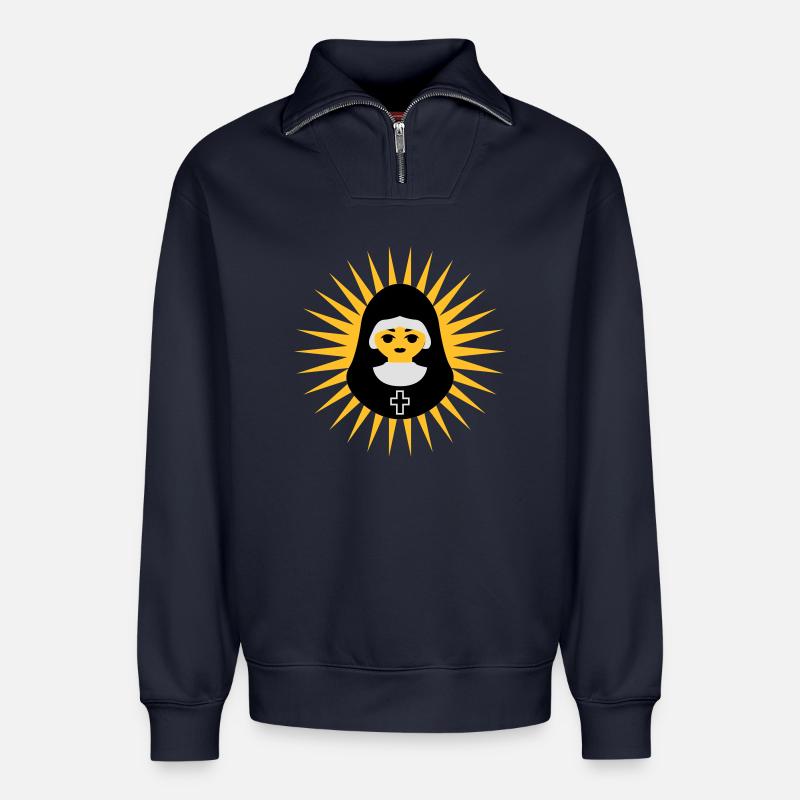 Nonne | Nun | Christ | Star - Sweat unisexe décontracté en coton biologique à demi-zip – de SPREAD - bleu marine