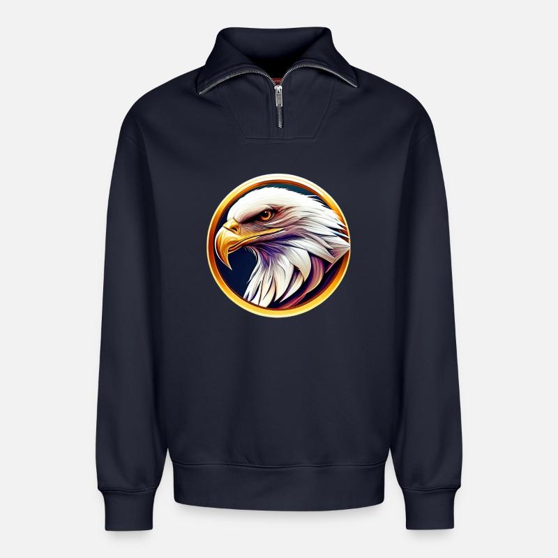 Bald eagle - Relaxed Unisex Organic Half Zip Sweatshirt – by SPREAD - navy