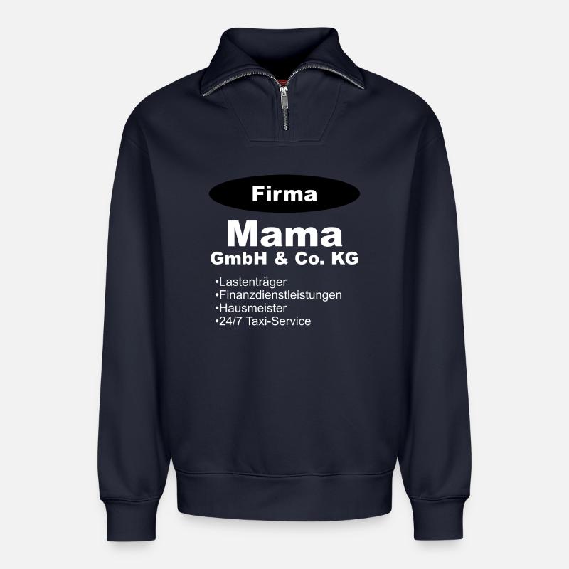 Mama GmbH Firma Geschenk Mutter - Relaxed Unisex Organic Half Zip Sweatshirt – von SPREAD - Navy