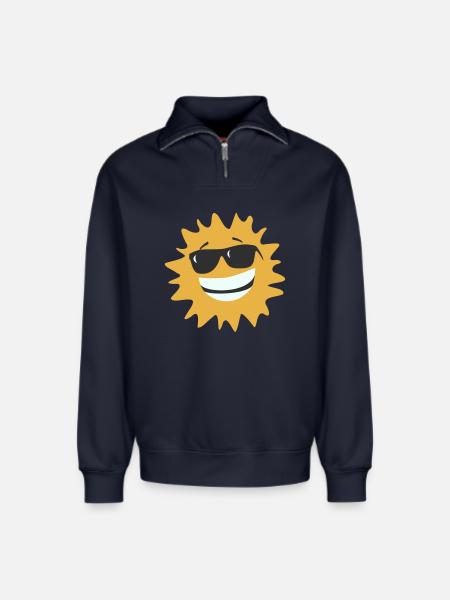 Sunburst Smiling with Sunglasses - Relaxed Unisex Organic Half Zip Sweatshirt – by SPREAD - navy