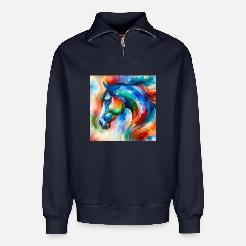 Pferdeportrait abstrakt - Relaxed Unisex Organic Half Zip Sweatshirt – von SPREAD - Navy