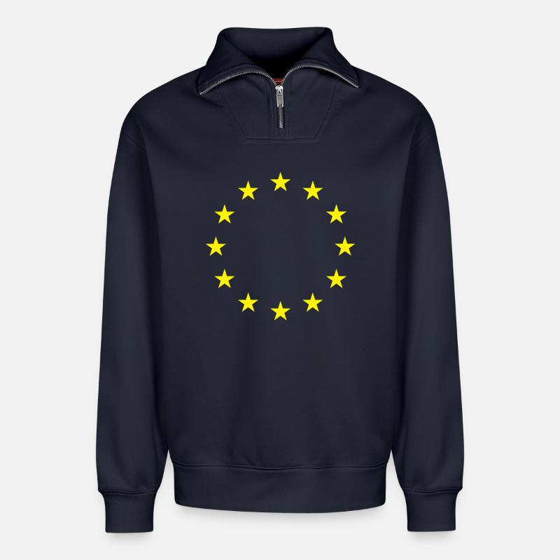Drapeau de l'UE - Sweat unisexe décontracté en coton biologique à demi-zip – de SPREAD - bleu marine