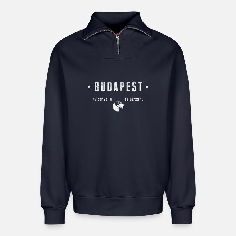 Budapest - Relaxed Unisex Organic Half Zip Sweatshirt – von SPREAD - Navy