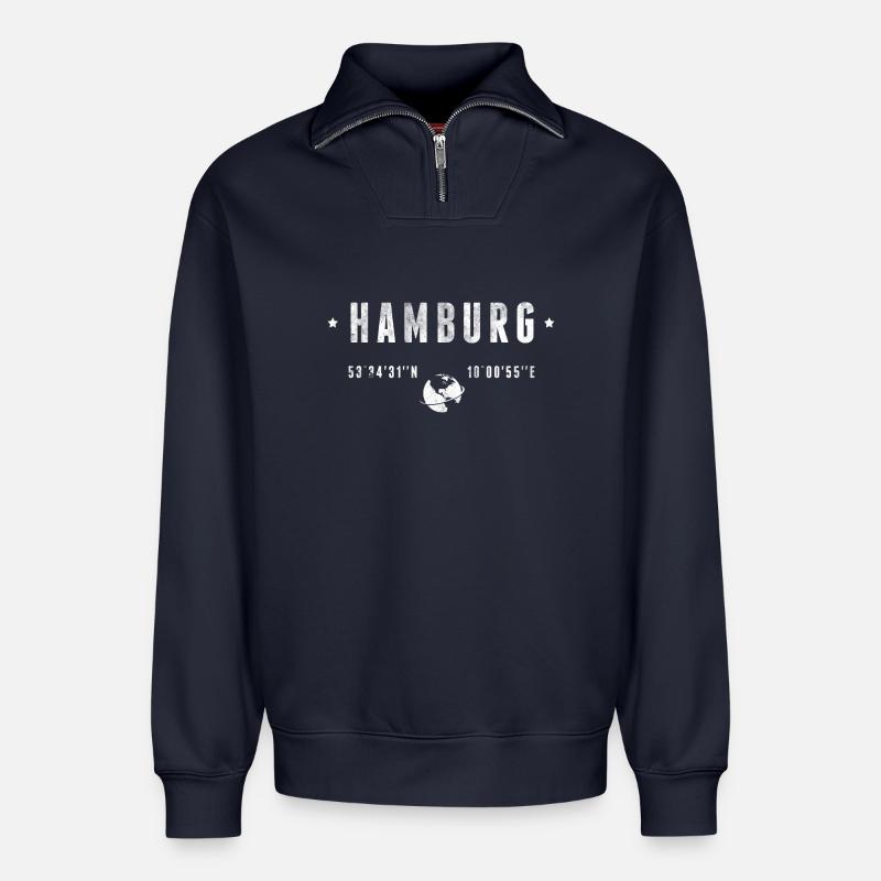 Hamburg - Relaxed Unisex Organic Half Zip Sweatshirt – von SPREAD - Navy