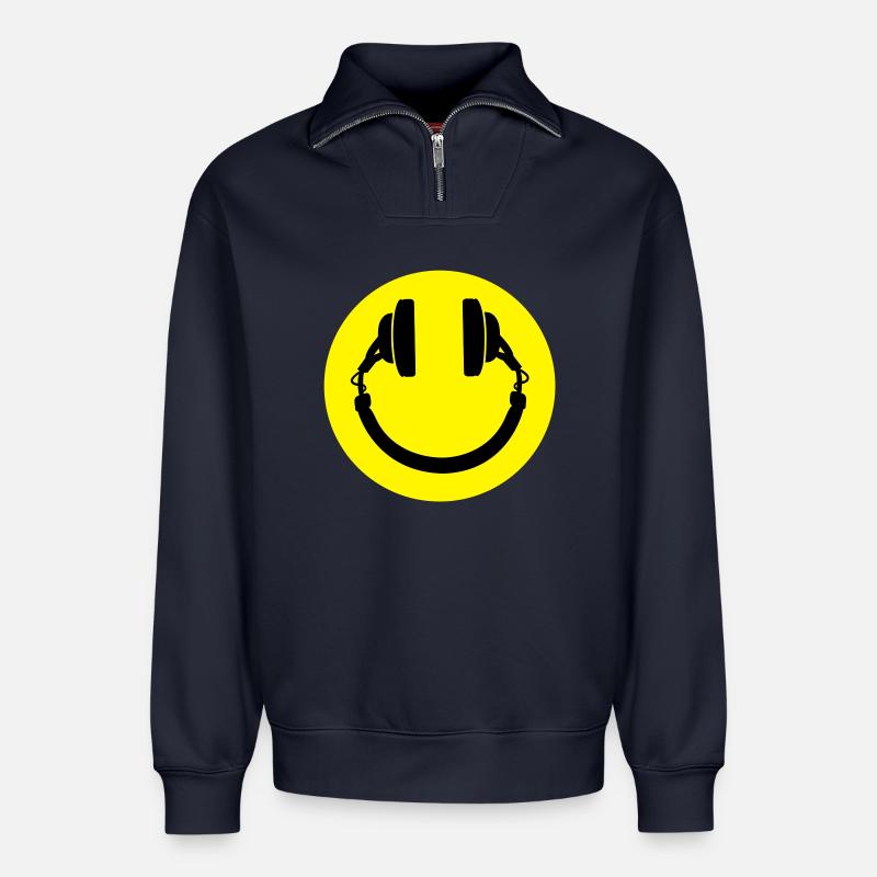 Smiley casque - Sweat unisexe décontracté en coton biologique à demi-zip – de SPREAD - bleu marine