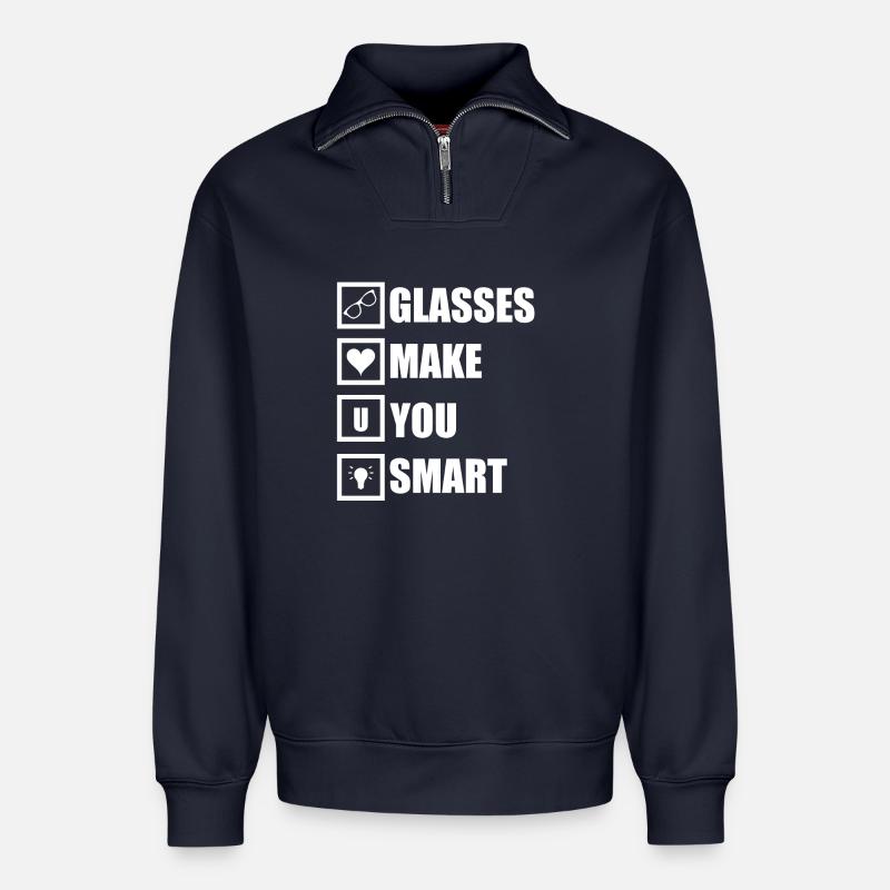Glasses make you smart - Relaxed Unisex Organic Half Zip Sweatshirt – von SPREAD - Navy