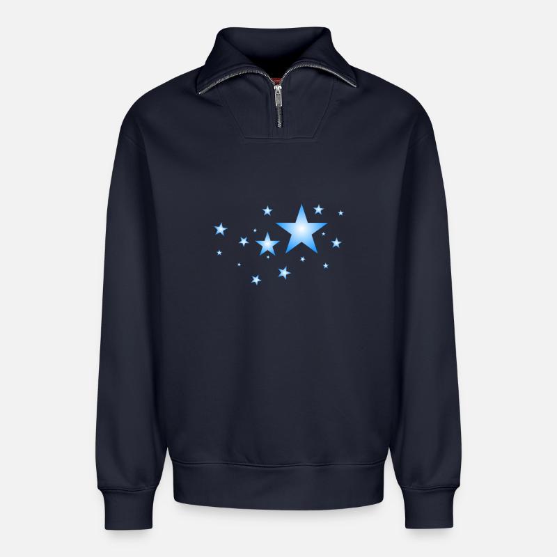 Étoiles dans le bleu - Sweat unisexe décontracté en coton biologique à demi-zip – de SPREAD - bleu marine