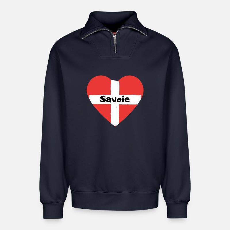 Savoy Flagge Herz - Relaxed Unisex Organic Half Zip Sweatshirt – von SPREAD - Navy