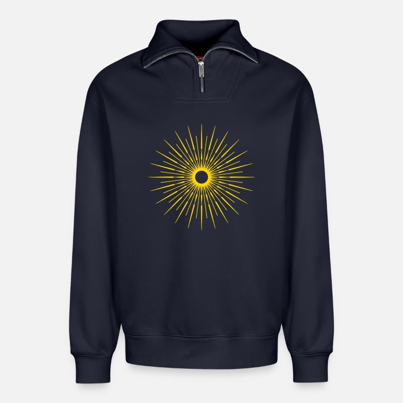 Rayons du soleil - Sweat unisexe décontracté en coton biologique à demi-zip – de SPREAD - bleu marine