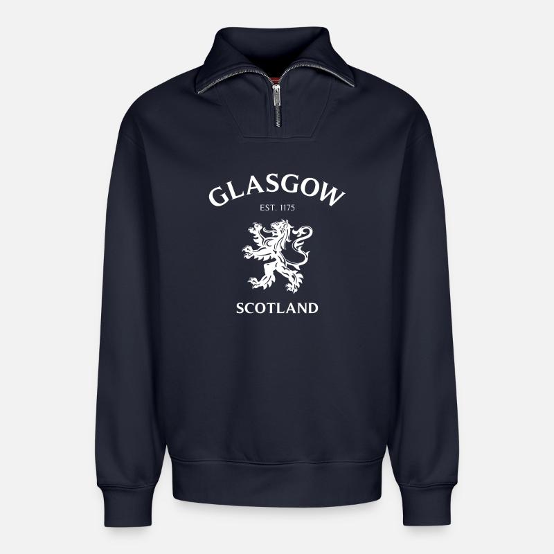 GLASGOW Écosse Schottland - Sweat unisexe décontracté en coton biologique à demi-zip – de SPREAD - bleu marine