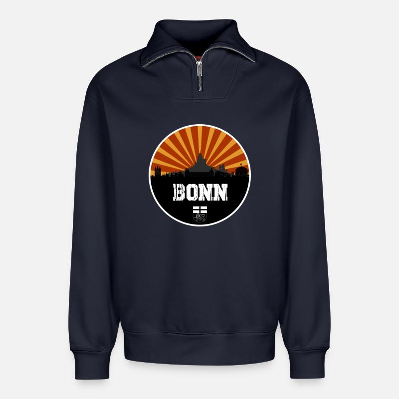 Bonn Skyline Retro - Relaxed Unisex Organic Half Zip Sweatshirt – von SPREAD - Navy