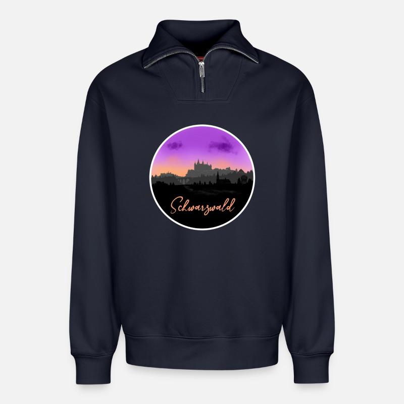 Schwarzwald Fine Skyline - Relaxed Unisex Organic Half Zip Sweatshirt – von SPREAD - Navy