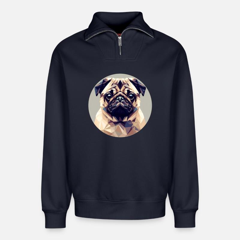 Hund Mops Polygon Geometrie - Relaxed Unisex Organic Half Zip Sweatshirt – von SPREAD - Navy