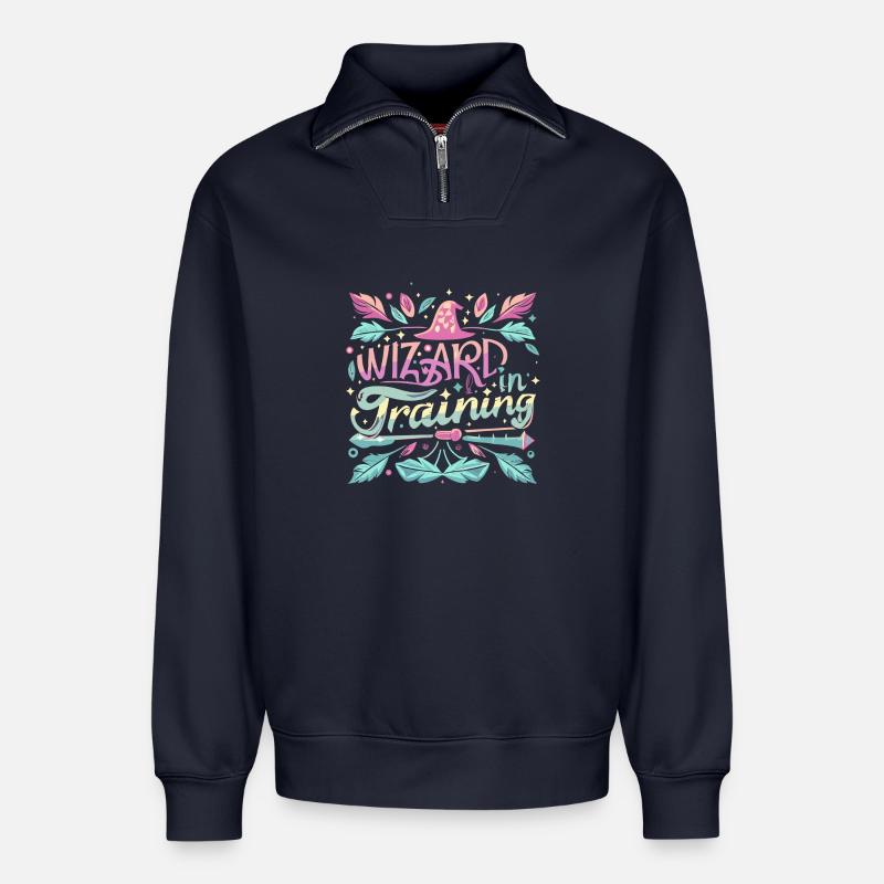 Wizard in Training - Relaxed Unisex Organic Half Zip Sweatshirt – by SPREAD - navy