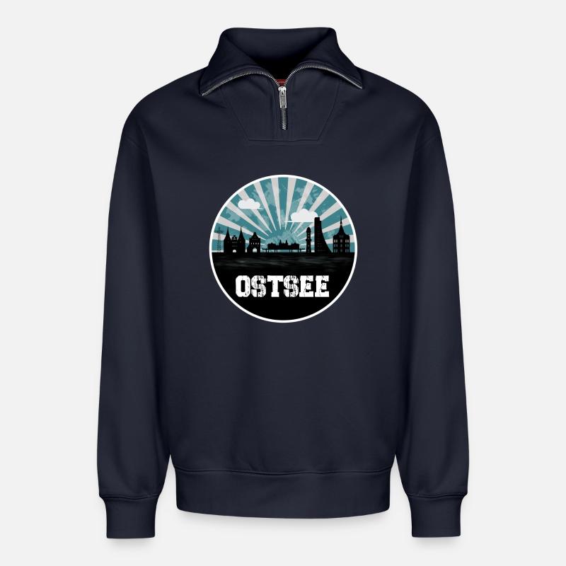 Ostsee Blue Hour Skyline - Relaxed Unisex Organic Half Zip Sweatshirt – von SPREAD - Navy