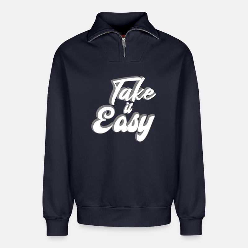 Take it Easy Design - Relaxed Unisex Organic Half Zip Sweatshirt – von SPREAD - Navy