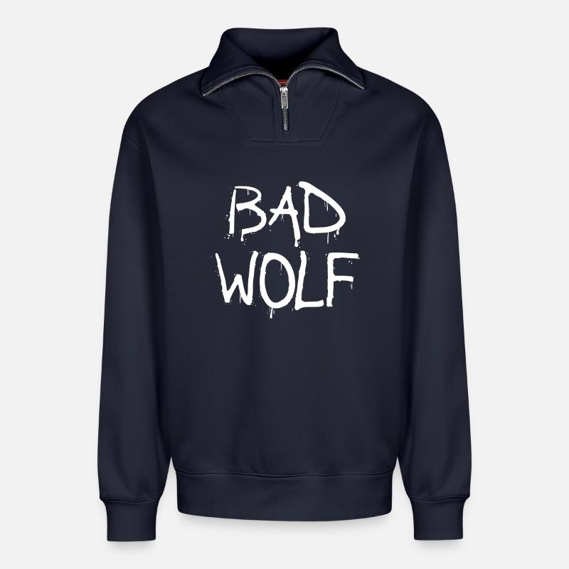 Bad Wolf - Relaxed Unisex Organic Half Zip Sweatshirt – von SPREAD - Navy