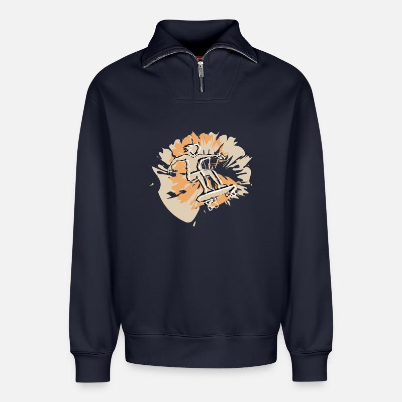 Style de skateboard - Sweat unisexe décontracté en coton biologique à demi-zip – de SPREAD - bleu marine