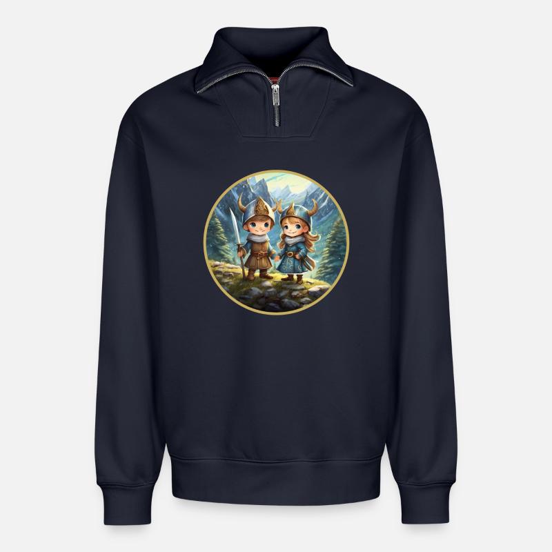 Niedliche nordische Wikinger - Relaxed Unisex Organic Half Zip Sweatshirt – von SPREAD - Navy