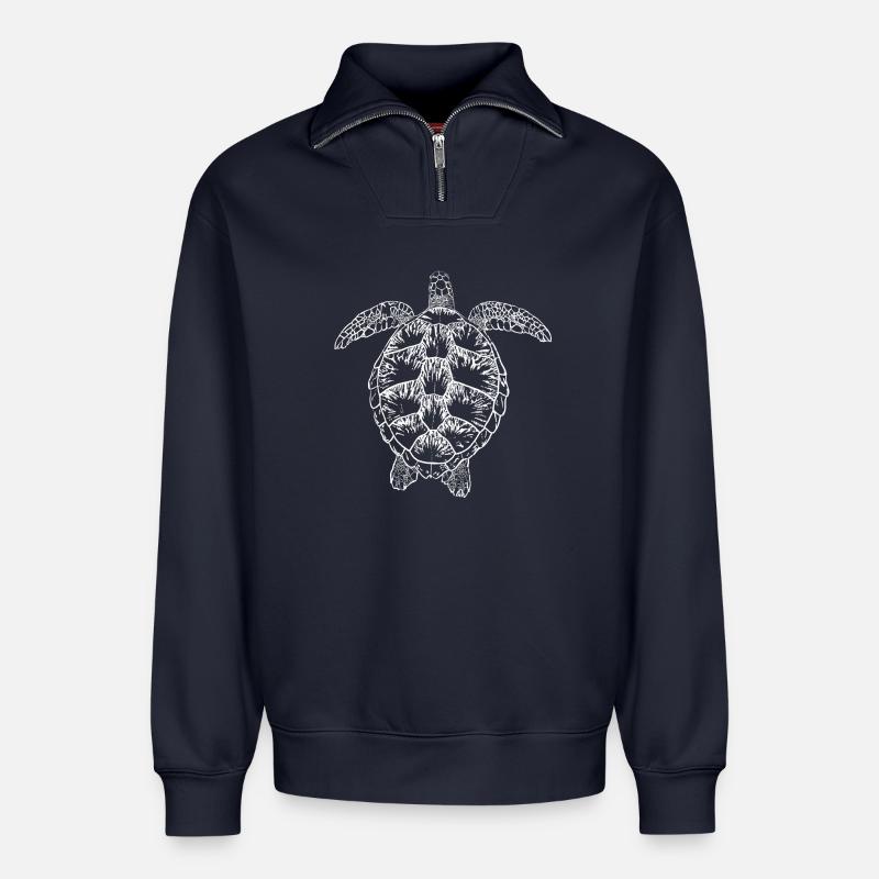 Turtle white2 - Relaxed Unisex Organic Half Zip Sweatshirt – by SPREAD - navy