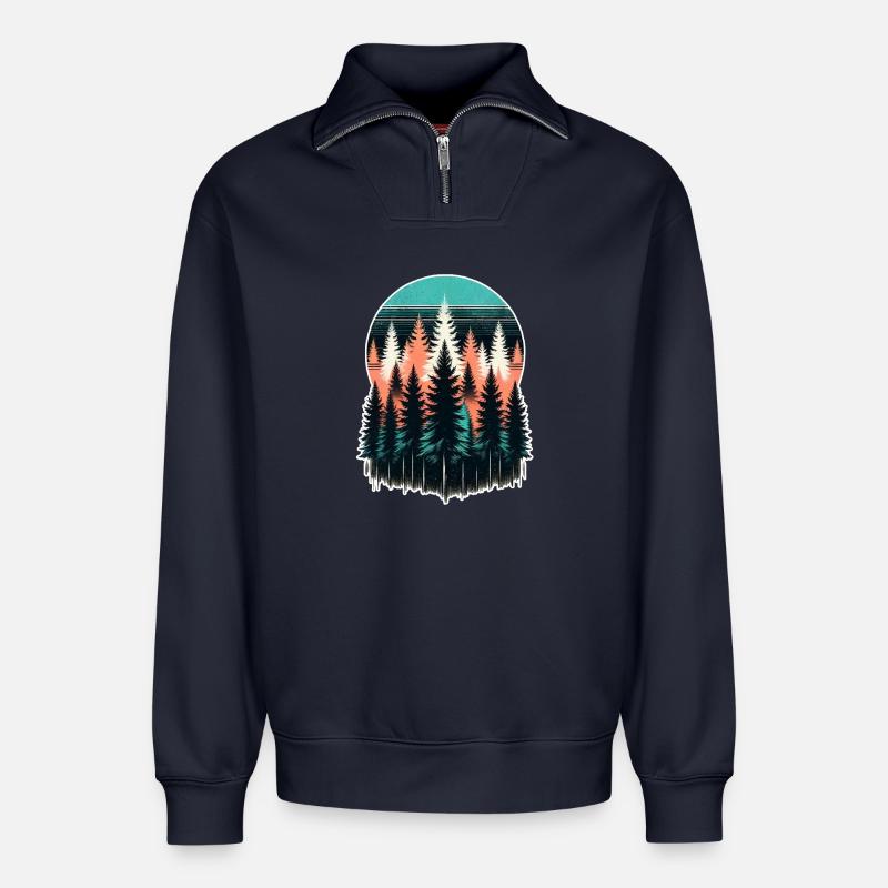 Waldlicht Abendrot - Relaxed Unisex Organic Half Zip Sweatshirt – von SPREAD - Navy
