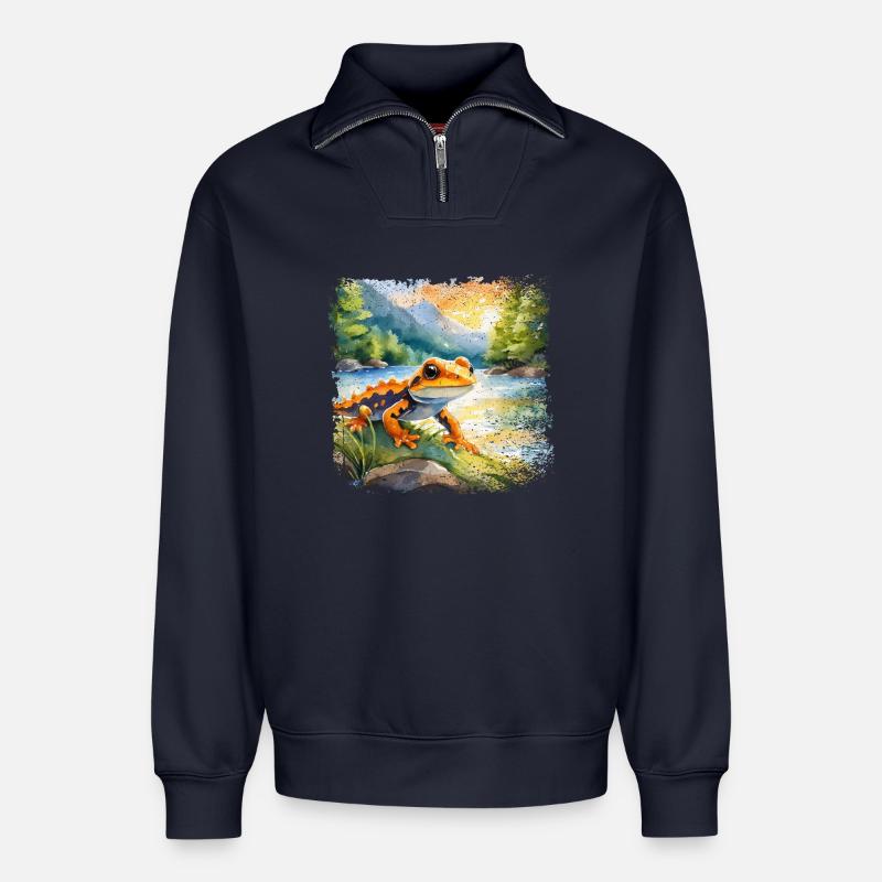 Niedlicher junger Feuersalamander - Relaxed Unisex Organic Half Zip Sweatshirt – von SPREAD - Navy