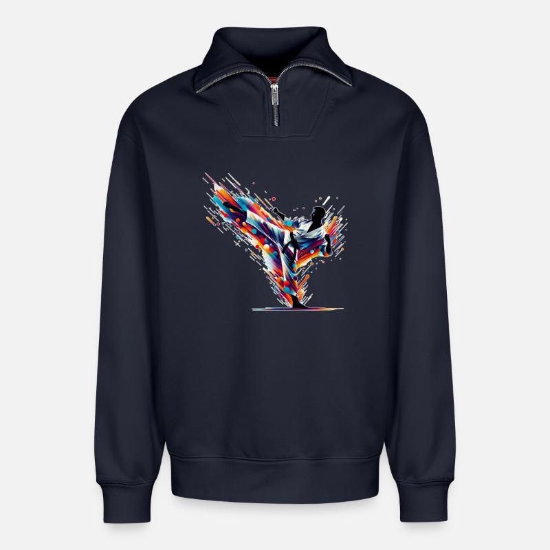 Karate Blast - Relaxed Unisex Organic Half Zip Sweatshirt – by SPREAD - navy