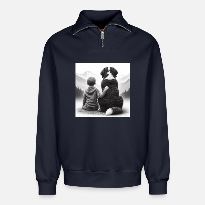 Berner Sennenhund - Relaxed Unisex Organic Half Zip Sweatshirt – von SPREAD - Navy