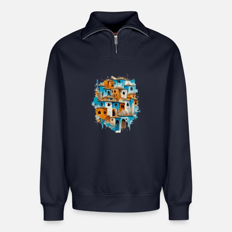Bunte Bergdorf-Gemeinschaft - Relaxed Unisex Organic Half Zip Sweatshirt – von SPREAD - Navy