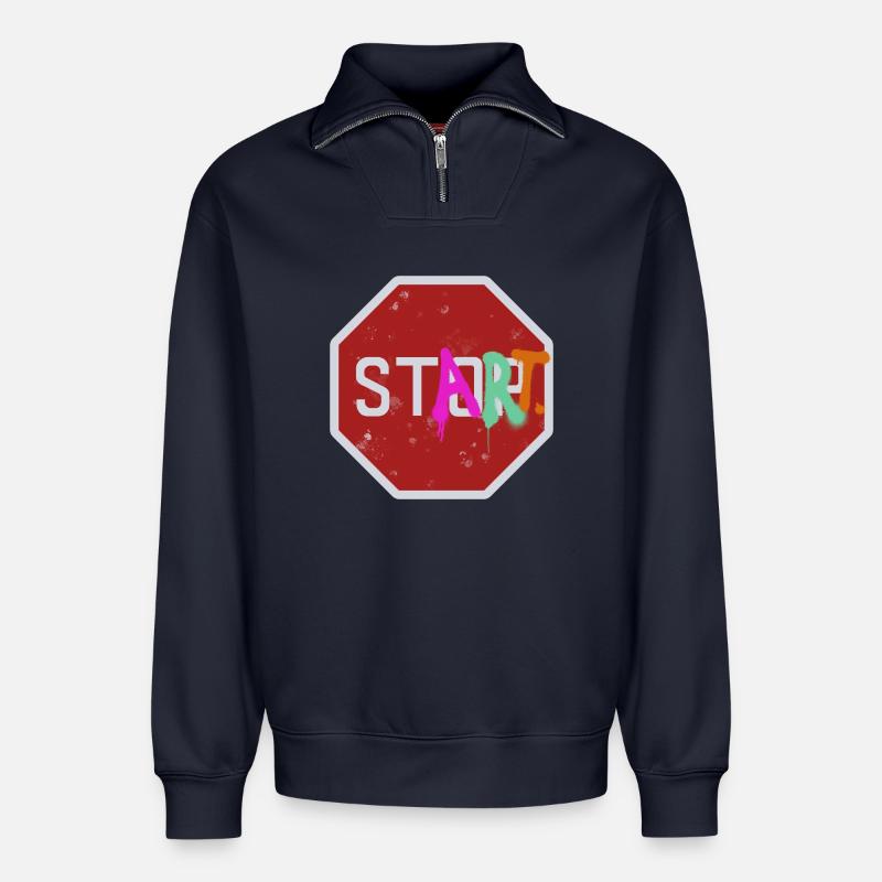 Stop start - Relaxed Unisex Organic Half Zip Sweatshirt – by SPREAD - navy