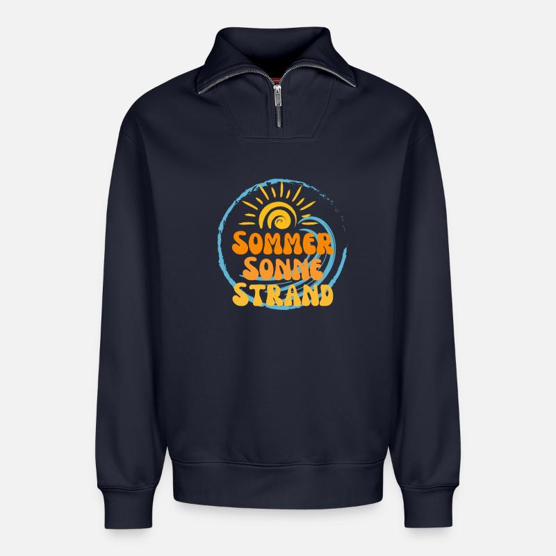 Sommer Sonne Strand Nectarine 3 - Relaxed Unisex Organic Half Zip Sweatshirt – von SPREAD - Navy