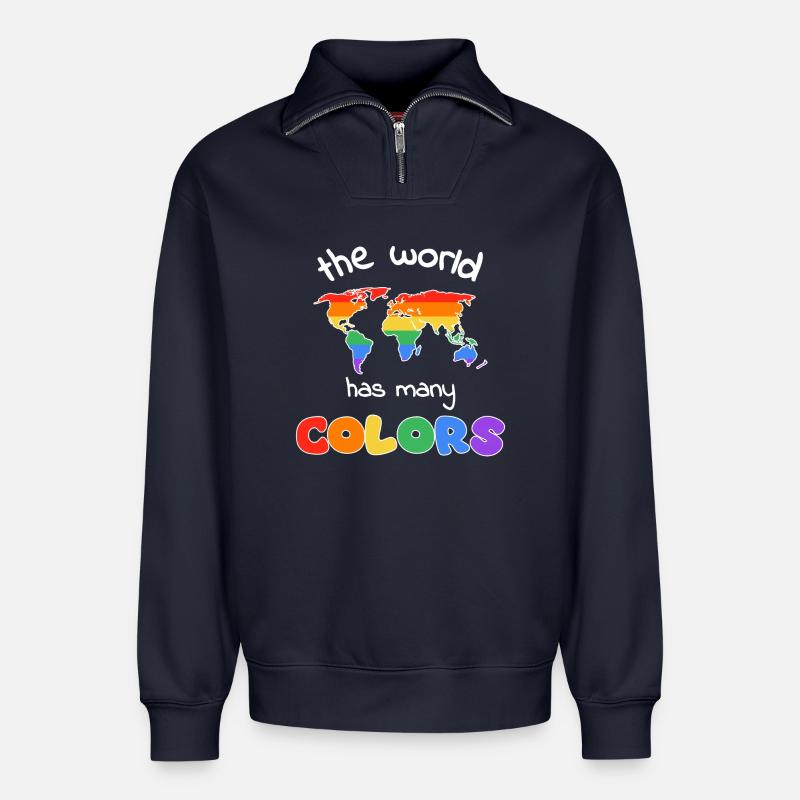 Regenbogenweltkarte der Vielfalt - Relaxed Unisex Organic Half Zip Sweatshirt – von SPREAD - Navy