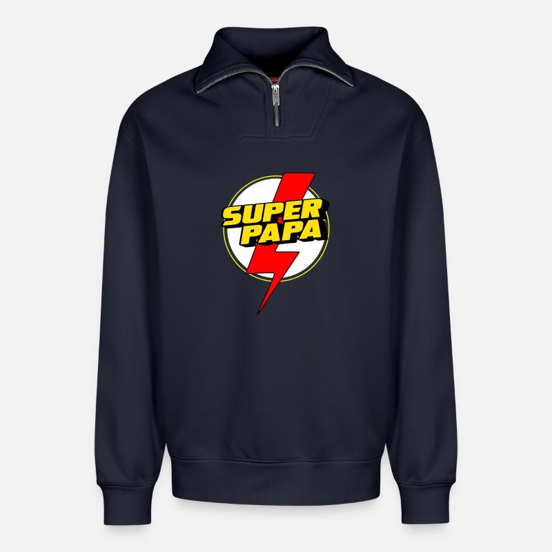 Super-Papa - Relaxed Unisex Organic Half Zip Sweatshirt – von SPREAD - Navy