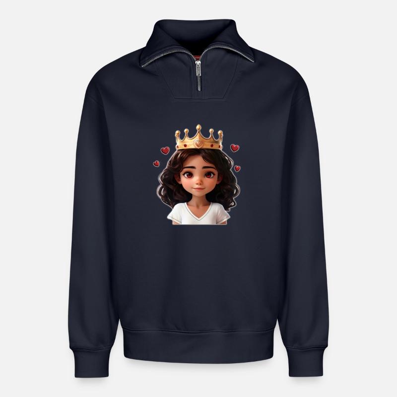 Süßes Mädchen mit Krone und Herzchen - Relaxed Unisex Organic Half Zip Sweatshirt – von SPREAD - Navy