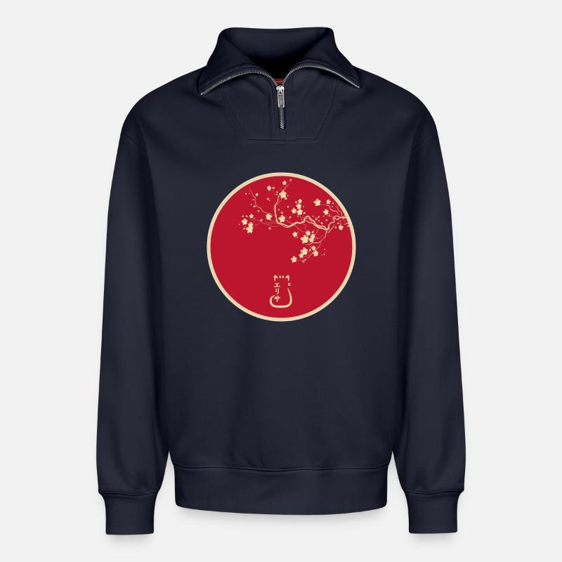 Japanischer Stil - Relaxed Unisex Organic Half Zip Sweatshirt – von SPREAD - Navy
