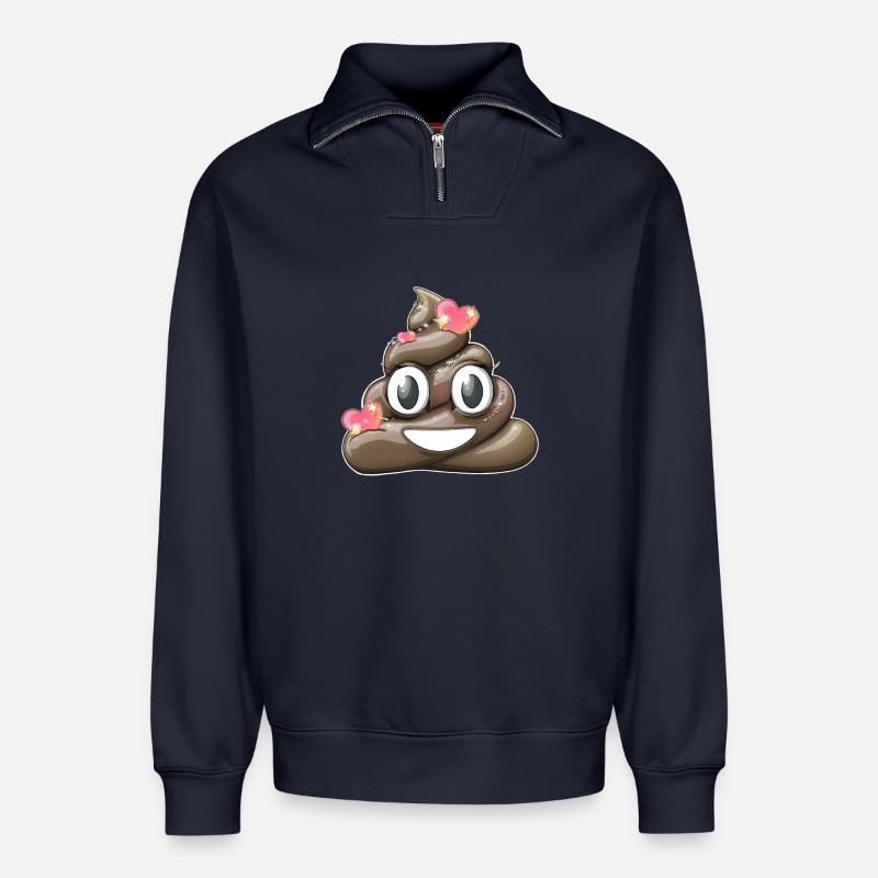 Verspieltes Happy Poop Design - Relaxed Unisex Organic Half Zip Sweatshirt – von SPREAD - Navy