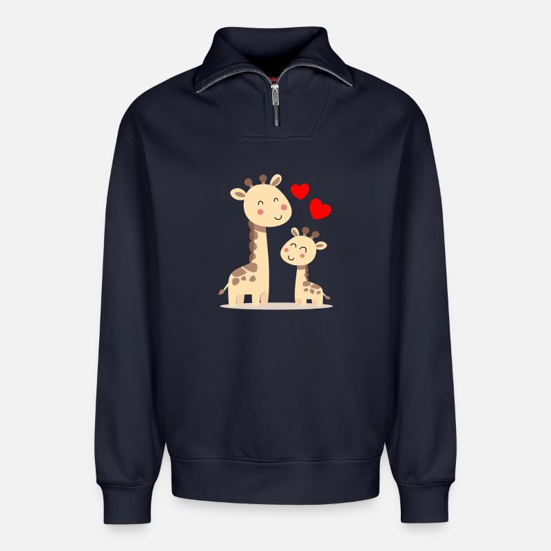 Baby Giraffe mit Mami Giraffe - Relaxed Unisex Organic Half Zip Sweatshirt – von SPREAD - Navy