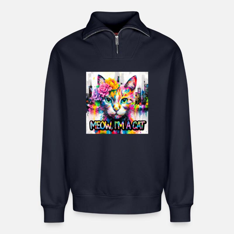 Kunstvolle katze - Relaxed Unisex Organic Half Zip Sweatshirt – von SPREAD - Navy