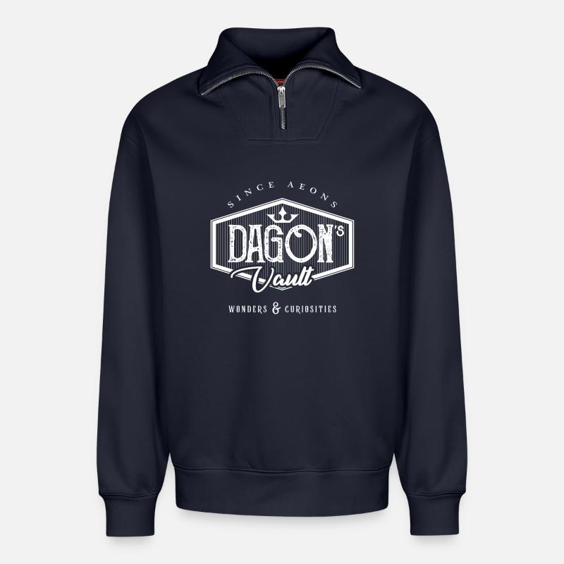 DAGON LOGO BLANC - Sweat unisexe décontracté en coton biologique à demi-zip – de SPREAD - bleu marine