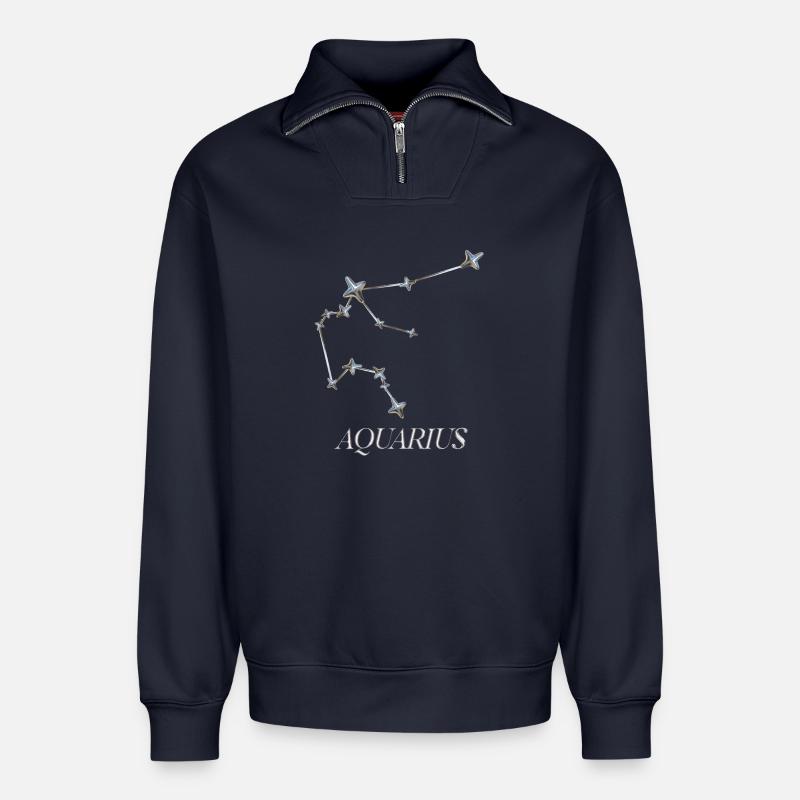 Aquarius Constellation – Silver Minimal Constellation - Relaxed Unisex Organic Half Zip Sweatshirt – by SPREAD - navy