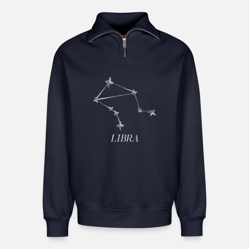 Libra Constellation – Silver Minimal Constellation - Relaxed Unisex Organic Half Zip Sweatshirt – by SPREAD - navy
