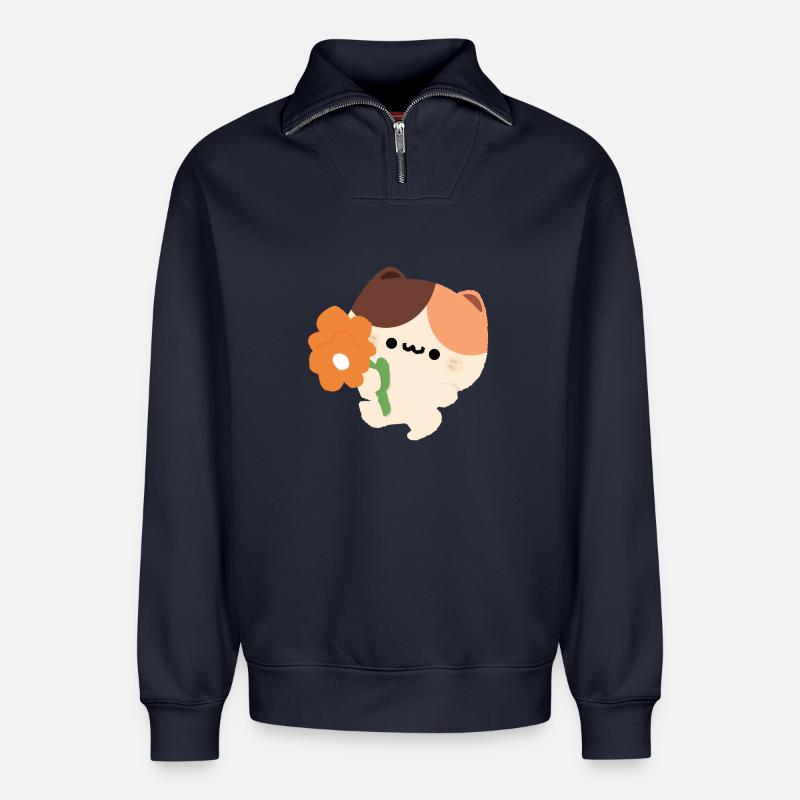 Romantische Schildkrötenkatze - Relaxed Unisex Organic Half Zip Sweatshirt – von SPREAD - Navy
