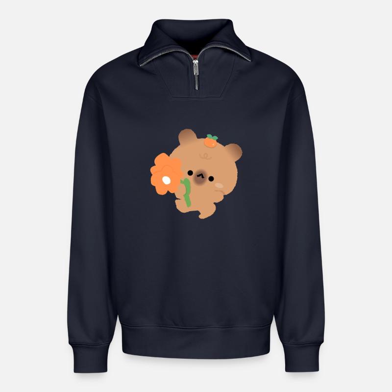 Romantic Capybara - Relaxed Unisex Organic Half Zip Sweatshirt – by SPREAD - navy