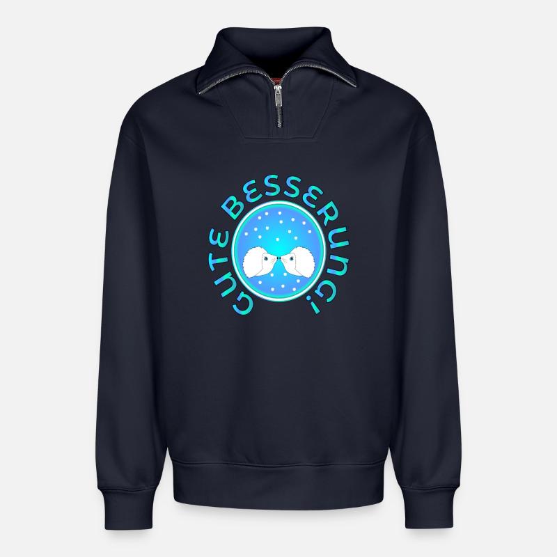 GET WELL SOON COUPLES HEDGEHOGS - Relaxed Unisex Organic Half Zip Sweatshirt – by SPREAD - navy