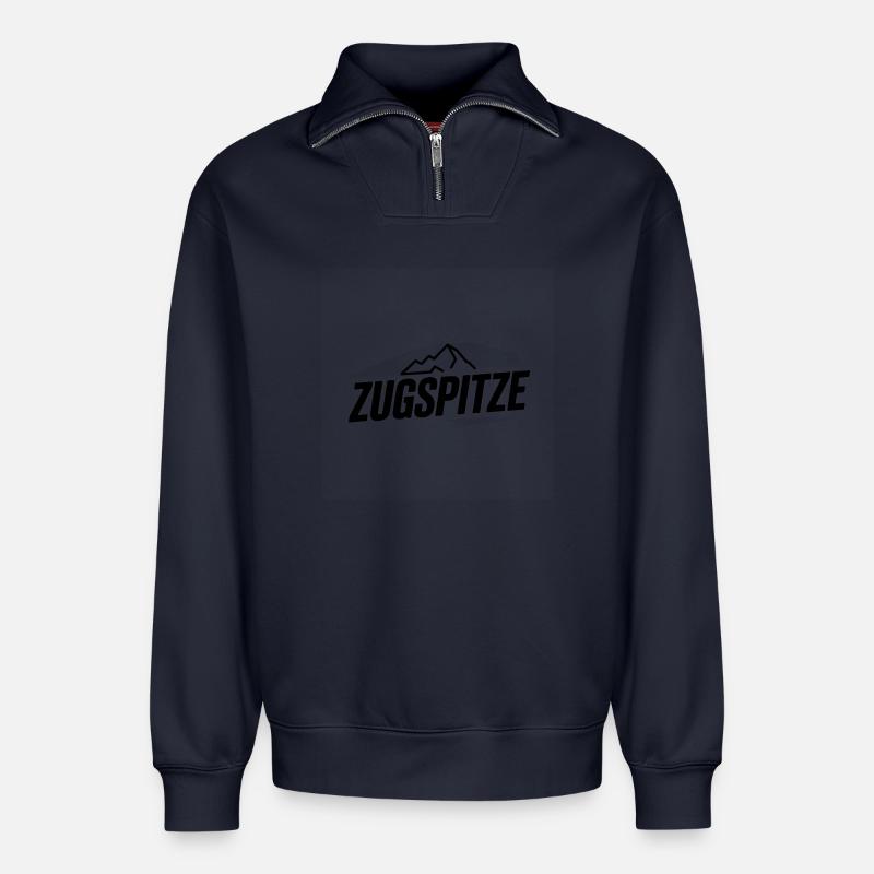 Zugspitze - Conception de souvenirs - Sweat unisexe décontracté en coton biologique à demi-zip – de SPREAD - bleu marine